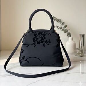 VTG Liz Claiborne Black Floral Velvet Hinged Crossbody Hand Bag